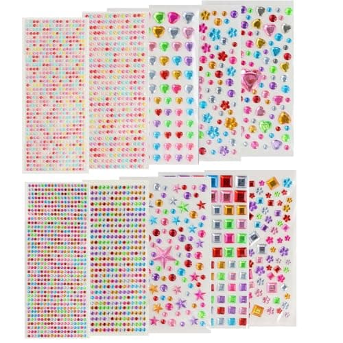 Lunaanda Strass Autocollants, 2184 PCS/10 Feuilles Autocollants Gemmes Bijoux Auto-Adhésifs Multicolores Cristal Autocollants Acrylique Diamant Scrapbooking Autocollant pour DIY Artisanat Décoration