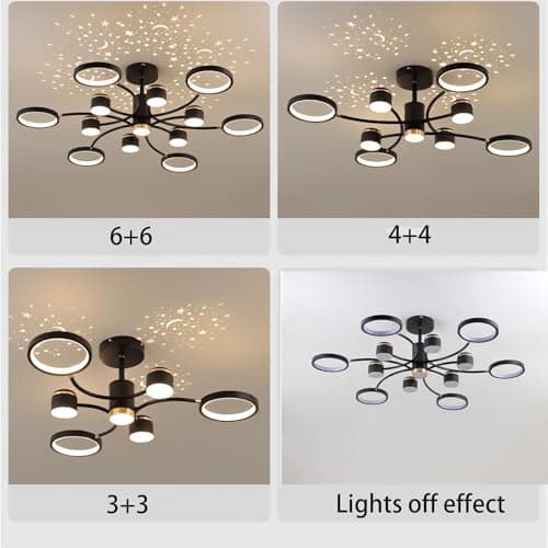 QYSMGS Plafonnier à Led Plafonnier noir et or Plafonnier affleurant Plafonniers Salon Lampes de plafond modernes pour chambre à coucher Dimmable Lustres acryliques créatifs Plafonnier (4+4 têtes)