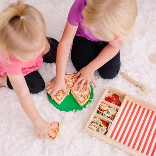 Melissa & Doug Pizza En Bois, Aliments en bois pour enfants, Jouet éducatif et créatif, Jouets en bois, Jouets de développement, Jouet Montessori, Cadeau pour garçons et filles de 3 4 5 6 7 ans