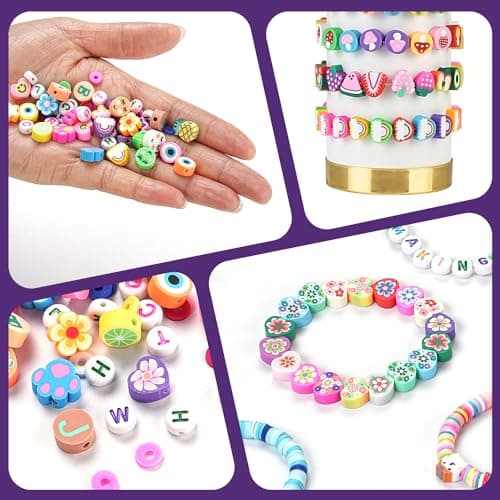 Jollin 2300pcs argile bricolage perles pour bracelet collier boucles d'oreilles kit de fabrication de bijoux, artisanat accessoires cadeaux d'anniversaire jouets pour enfants 6-12 ans