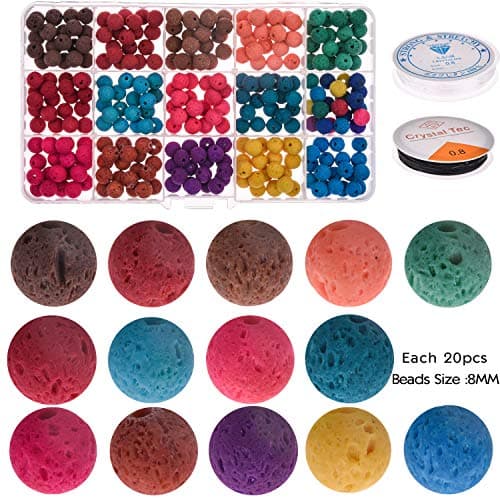 Asingeloo, Ensemble de perles de pierre, Perles de pierres précieuses de lave de couleur de 8 mm rondes en vrac pierre volcanique de lave pour les kits de fabrication de bijoux