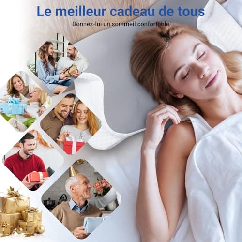 HotHands Oreiller Ergonomique Cervical à Mémoire de Forme, Oreiller pour Les Dormeurs sur Le Côté, Le Dos et Le Ventre pour Soulager la Douleur et Améliorer la Qualité du Sommeil, 62x41x13/11cm
