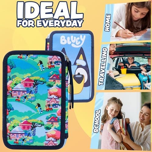 BlueY Trousse Double Compartiment à Crayons Remplie avec Fournitures Scolaires