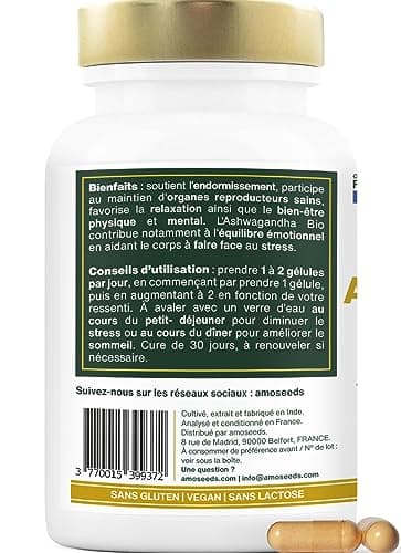 Ashwagandha BIO Breveté KSM-66TM | Extra Fort : 5% withanolides | Stress, Sommeil, Énergie, Bien-Être | 60 gélules vegan de 500mg | Qualité Supérieure