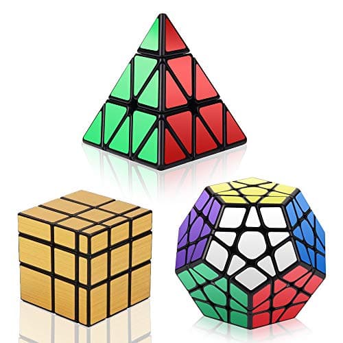 Vdealen Lot de 3 Magiques de la Collection Speed Cube – Pyraminx, Megaminx, Miroir 3x3x3cm (Dorée)