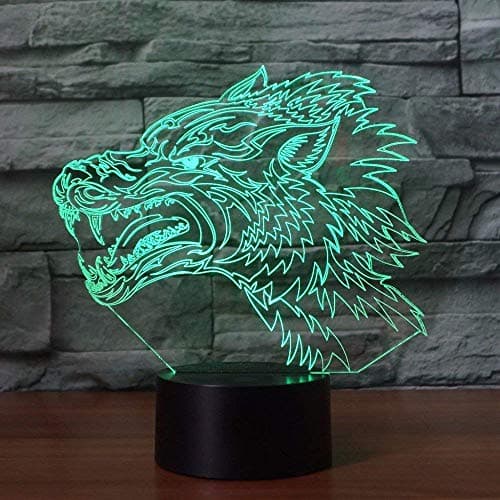 YTDZLTD Illusion Optique 3D Loup Nuit Lampe 16 Couleurs Changeantes Puissance USB Télécommande Contact Switch Lampe Décorative LED Lampe de Table Anniversaire Noël Cadeau Enfants Jouets