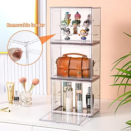 Tigerkinwit Boîte de Présentation en Acrylique 27x18x22 cm Empilable et Amovible Vitrine en Transparent avec Porte Magnétique pour Action Pop Figures Jouets de Collection Objets de Collection