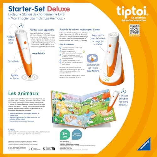 Ravensburger - tiptoi® - Starter Set Deluxe - Lecteur + Station de Chargement + Livre Mon imagier des Mots Les Animaux - Jeu éducatif électronique sans écran - Dès 3 Ans - Version française - 00204
