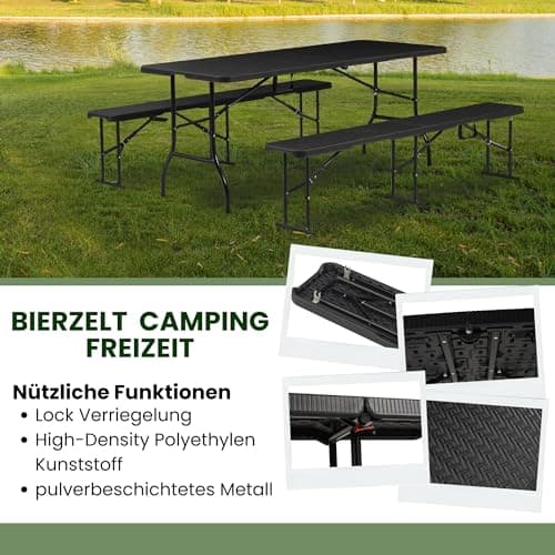 Albatros - Ensemble de 2 bancs et 1 table à bière en rotin - Robuste - Pliable et grande capacité de charge - Ensemble de 2 bancs et 1 table à bière pour jusqu'à 10 personnes