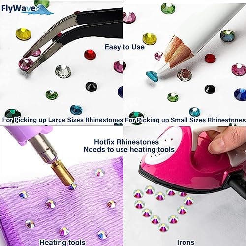 FlyWave Strass Thermocollant pour Vetement 1800 Pcs, Strass Hotfix Blanc et en Couleur, Strass a Coller Avec Pince à Épiler, Strass Thermocollant pour Décorer les Vétements, les Chaussures, Les Ongles