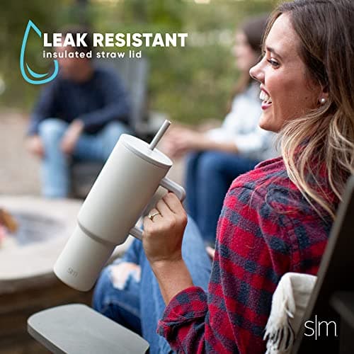 Simple Modern Gobelet Thermique avec Poignée et Paille | Bouteille d'Eau Isolée en Acier Inoxydable | Vaso de viaje para café helado | Trek Collection | 1180ml | Winter White