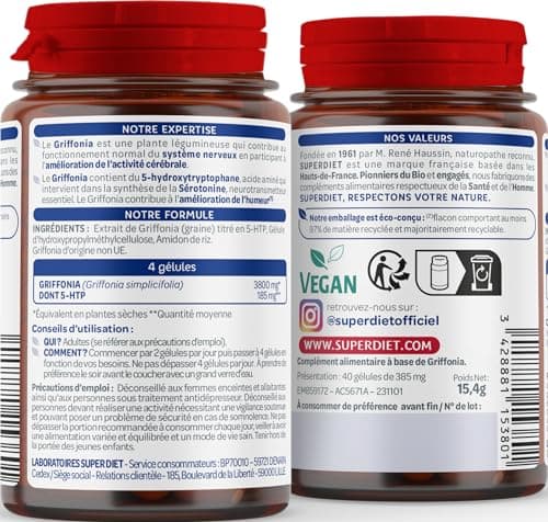 SUPERDIET - GRIFFONIA - Naturopathie - Bon moral et bonne humeur - Fabrication française - 40 gélules
