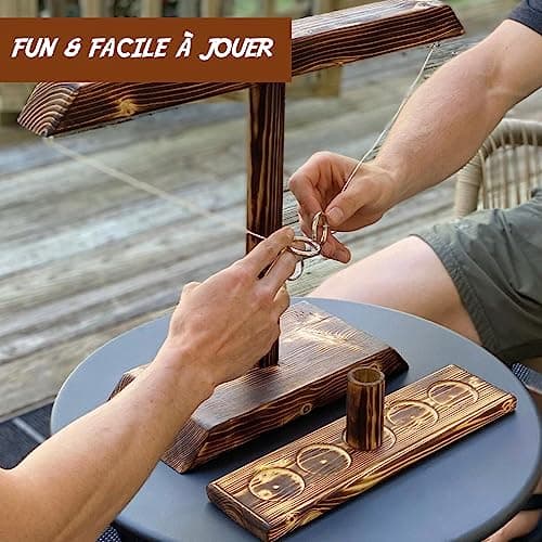 Ring Toss® Game | Jeu d'Adresse en Bois | Qualité Premium | Lancer d'Anneaux Suspendus | Qui sera le/la Plus Rapide ? | Intérieur & Extérieur | Enfants & Adultes | 100% Bois | 100% Fun | SparkL®