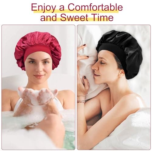 Kavya Bonnet Satin Cheveux Nuit, 3 Pcs Bonnet Soie Cheveux Nuit 4 Pcs Élastiques Caoutchouc, Charlotte Cheveux Nuit Convient Aux Soins Capillaires