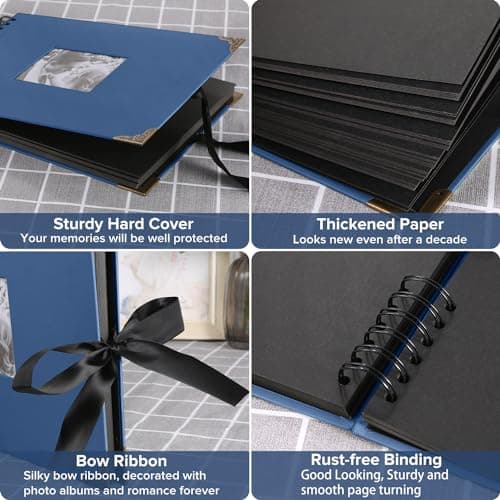 DazSpirit Album Photo 80 Pages Noir Scrapbooking Album 29,5 X 21Cm Livre Scrapbooking Avec 6 Stylos Métalliques, Pour 160 Photos, Livre D'or Pour Anniversaire Et Mariage (Bleu)