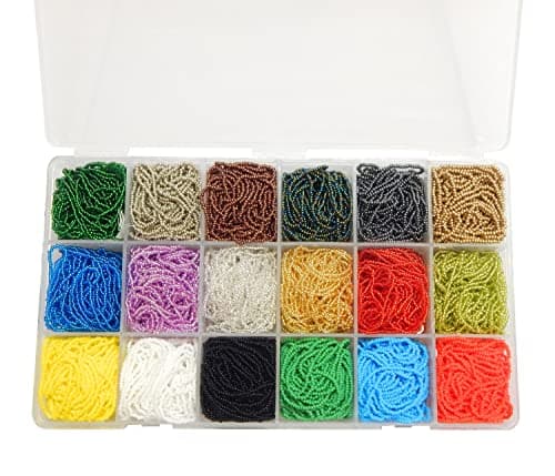 Preciosa Ornela Lot de 81 000 perles de rocaille en verre tchèque 11/0 sur plusieurs brins 18 couleurs avec boîte de perles