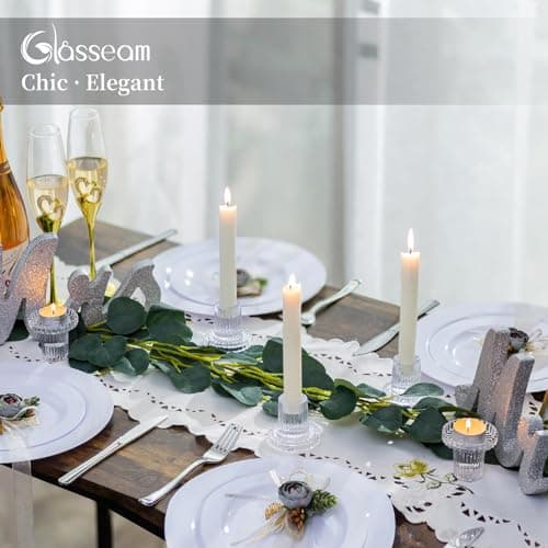 Glasseam Bougeoir en Verre Lot De 2, Bougeoirs Transparents, Bougeoirs StriéS pour La DéCoration De Table, Bougeoirs De NoëL Modernes pour Le Salon, Le DîNer Et La Maison