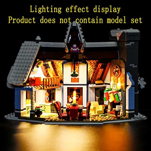 GEAMENT Jeu De Lumières (Télécommande) Compatible avec Lego Winter Village Collections Santa's Visit - Kit D'éclairage LED pour Creator 10293 (Modèle de Bloc Non Inclus)
