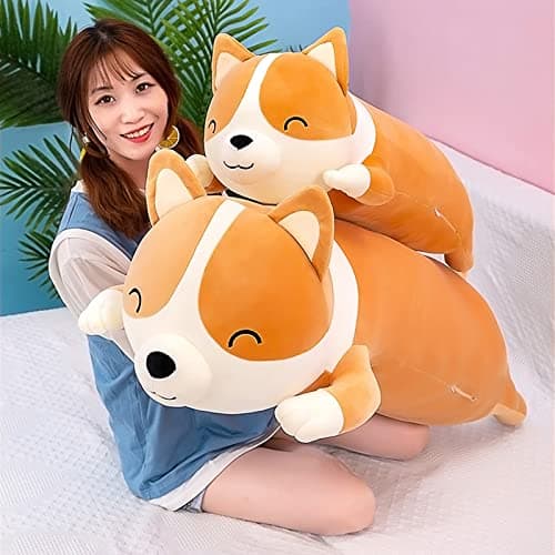 SNOWOLF Oreiller en Peluche Shiba Inu en Forme de Chien Mignon de Corgi Akita - Peluche Douce et Confortable - Cadeau pour Filles et garçons (58cm, Yellow)