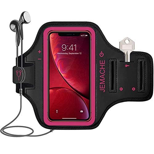 iPhone 15 14 13 12 11 Brassard, JEMACHE Gym Course Exercice Sport Telephone Armband Coque pour iPhone 15, 14, 13, 12, 11, XR avec Porte Carte (Rose)