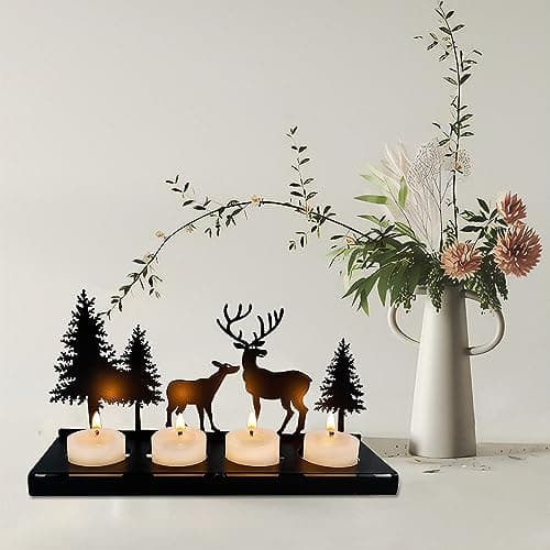 Bougeoir Noir Métal pour 4cm Bougies, Chandelier de Noël, Bougie Decorative, Centre de Table , Decoration Salon Moderne, Couronne de L'avent Oblongue, Interieur Deco Maison Cadeaux