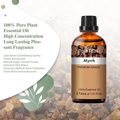 PHATOIL Huile Essentielle Myrrhe 30 ml, Huile Essentielle pour Diffuseur Aromathérapie Pure Naturelle, Huile de Myrrhe pour Humidificateur, Bougies