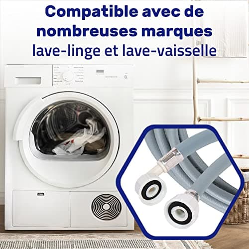 Tuyau Machine à Laver et Lave Vaisselle 3 m pour Arrivee Deau pour Températures de 25°C Pression de 20 à 60 Bar Connexion est Droite et Coudée Ø 3/4" - MADE IN ITALY - MONTERAL