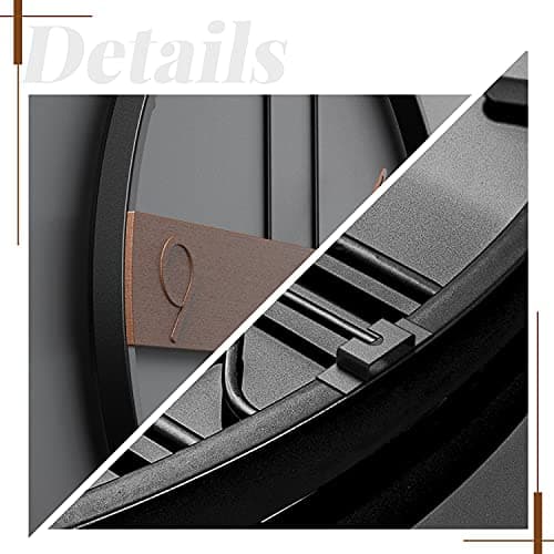 Yumyolk Horloge Murale à Cadre Rond Noir 60cm Mains en Bois Brunes Silencieuse Design Moderne Pendules murales pour la Décoration d'art de Bureau de Salon de Chambre à Coucher