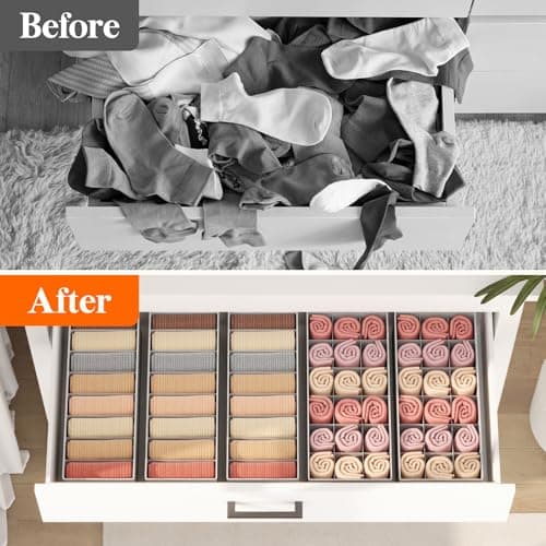 Lifewit Lot de 5 Organisateur Tiroir pour Commode, Separateur de Tiroir Pliable, Boite Rangement Vetement, Panier Rangement pour sous-Vetements, Vêtements d'enfant, Chaussettes, Cravates, Gris