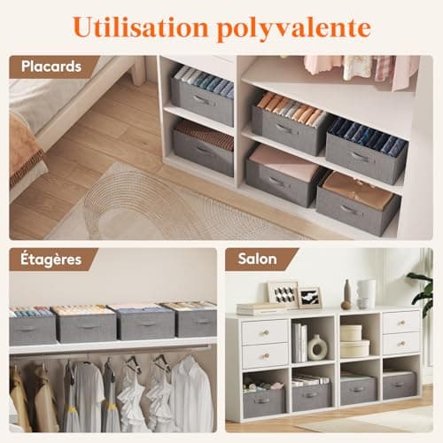 Lifewit Boite Rangement Vetement Lot de 4, Rangement Armoire Placard Pliable, Organisateur Tiroir Vetement avec Cloison Amovible, Rangement Dressing, Casier de Rangement 40L(50x40x20cm), Gris Clair