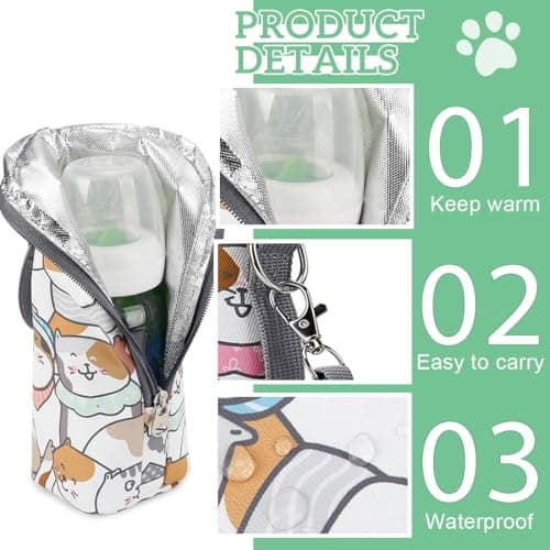 QOWIJEX 1 Pièce Sac Isotherme Biberon, Chauffe-Biberon Pour Bébé, Sac De Biberon Portable Hangable,Porte-Biberon, Biberon Voyage Isolation Sac,Pour Poussette,Voyage En Plein Air