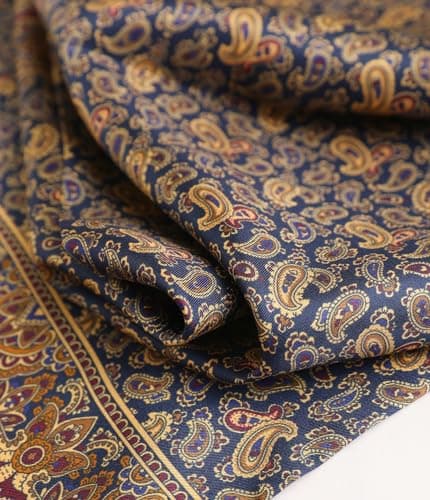 Prettystern Hommes long élégant 2 couches classique business festif pure soie écharpe franges courtes bleu Paisley AB04