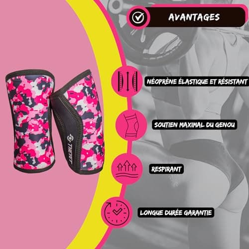 Theyet Genouillères CrossFit Néoprène 7mm Femme et Homme | Support Ajustable Compression | Gymnase Powerlifting Fitness Gym Haltérophilie | Protections Sportives pour Genoux