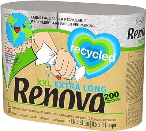 Renova Essuie-tout Recyclé|2 rouleaux XXL = 5 rouleaux standard| Écologique| 2 plis