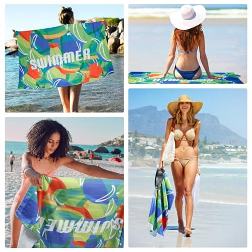 Euakee Serviette de Plage en Microfibre, XXL (180 x 90cm) Serviette de Bain, Anti-Sable et à séchage Rapide, Couverture de Plage Absorbante, Serviette de Sauna et de Sport pour Fitness, Yoga (EE04)