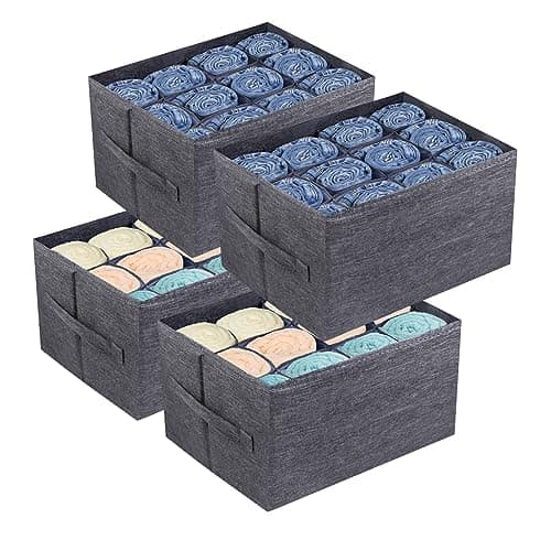 (Lot de 4) Organisateur armoire rangement tiroir vetement - 12 grilles boite de rangement pour vetements, jeans, pantalon, chandail, serviettes, t-shirts, Rangement penderie, Organisateur de placard