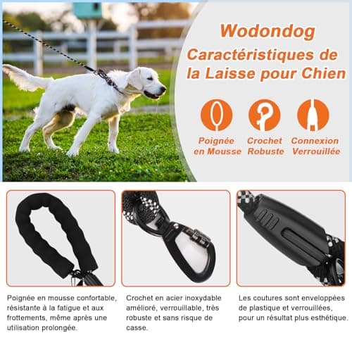 Longe pour Chien, 1,2M/ 1,5M/ 2M/ 3M/ 5M/ 10M/ 20M/ 30M Laisse de Dressage pour Chien, Long Laisse avec Poignée Rembourrée pour Petits, Moyens et Grands Chiens