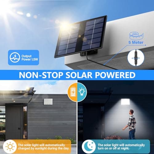 Realky Lampe Solaire Extérieur Détecteur de Mouvement, Lumière Solaire Extérieure Puissante 113 LED 2000mAh 4 Modes étanche IP65, Eclairage Solaire Exterieur avec Câble 5M, 1 Pièce