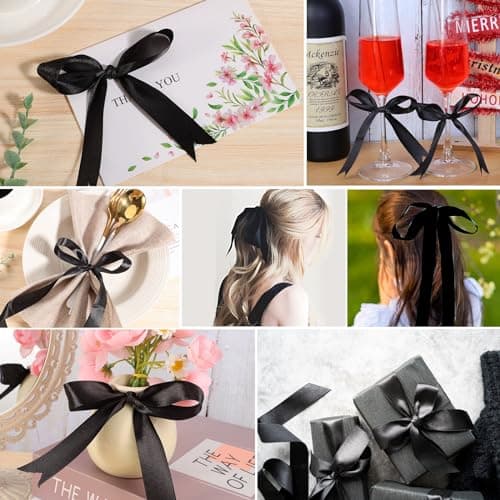 2 Rouleaux Ruban Noir, 2cm X 22m Ruban Satin Noir Ruban de Satin, Ruban Couture pour Emballage Cadeau Bouquet Gâteau Décoration Halloween Noël Fête