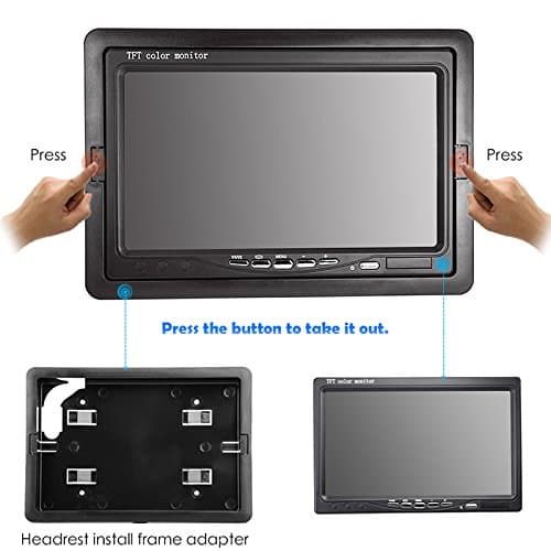 Moniteur HD avec écran 7’’ LCD TFT 12 V-24 V pour auto + caméra de recul pour bus camion remorque à 18 DEL IR étanches pour vision de nuit et vue arrière avec 10 m de câble vidéo
