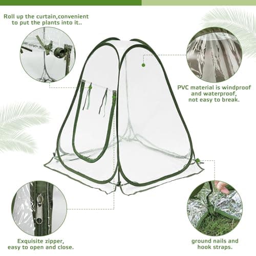 Mini Serre de Jardin 70x70x80 cm Tente d'Hivernage Petite Serre en PVC avec Porte Zippée Pas de Montage Nécessaire pour Plantes Fleurs Légumes Interieur Exterieur