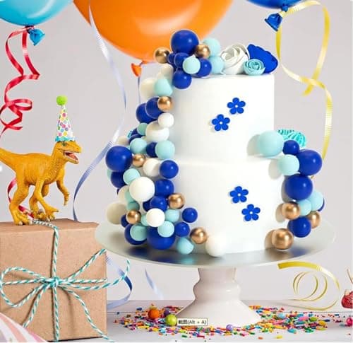 Lot de 36 décorations de gâteau en forme de boule en mousse pour gâteau de mariage, fête d'anniversaire (Dark blue+light blue+white+gold)