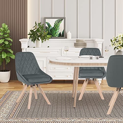 WOLTU Chaise Pivotante de Salle à Manger, Chaise de Cuisine Scandinave, Chaise de Salon, Chaise avec Siège Rembourré, Pieds en Bois Massif, Chaise en Velours, Gris Foncé, BH359dgr-1