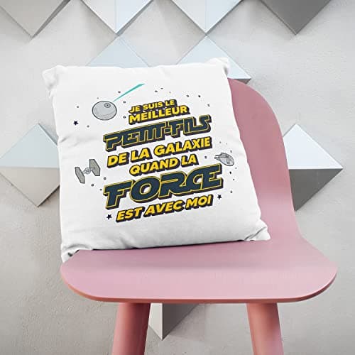Mugffins Coussins/Oreillers avec Rembourrage pour Petit-Fils - 40x40 cm - en Français - Cadeau Original pour Petit-Fils - Meilleur de Galaxie Quand Force avec Moi