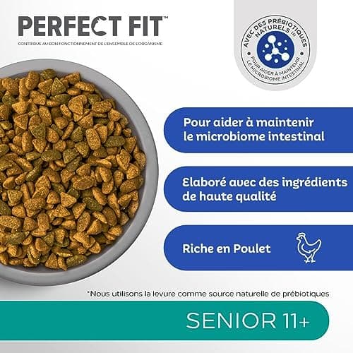 PERFECT FIT Senior 11+ Croquettes Gourmandes pour Chat Senior Stérilisé – Nourriture Riche en Poulet – 1,4 kg (Lot de 5)