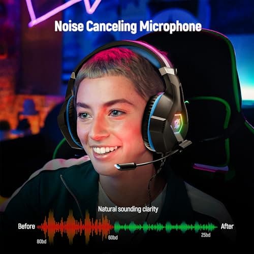 Ozeino Casque Gaming pour PS5 PC PS4, Casque Gamer pour Micro RGB 7 Couleurs Transducteurs 50mm Stéréo Basse Micro Anti-Bruit Réglable Compatible avec Switch Xbox Series X & S-Bleu Nior