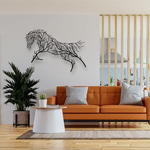 DEKADRON Décoration murale en métal, cheval d'arbre, décoration d'intérieur et d'extérieur (75 x 40 cm)