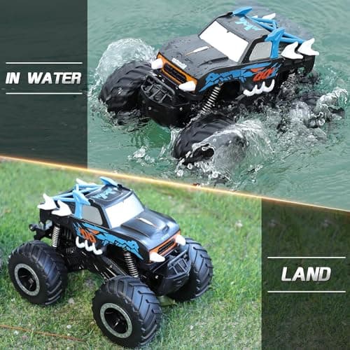 RC Imperméable Monster Truck Garçon 5 6 7 8 Hors Route Toy Car Camion Radiocommandé avec 2 Batteries 1/16 4WD 2,4 GHz RC Voiture à Grande Vitesse 20km / h Camion Monstre pour Enfants 5-7 Ans