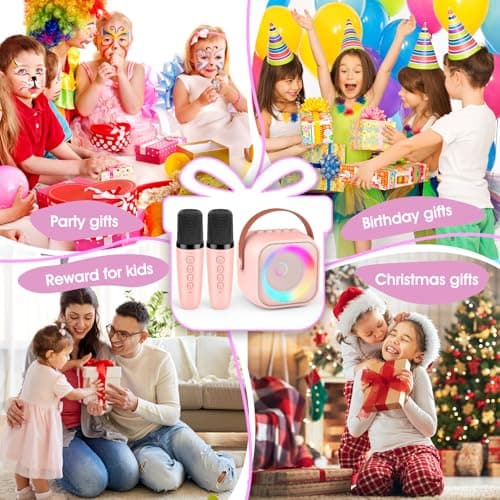 Micro Enfant, Jouet Fille 3-10 Ans Micro Karaoke Enfants avec 2 Micro sans Fil, Mini Microphone Karaoké Cadeau Fille 3-12 Ans Anniversaire - Cadeau de Noël pour Fille