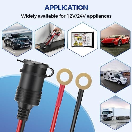 Thlevel 12V Câble d’Extension pour Allume Cigare Socket 14AWG avec Fusible 20A 12V/ 24V DC Adaptateur Chargeur pour Bateau Moto Réfrigérateur Voiture 1 mètre